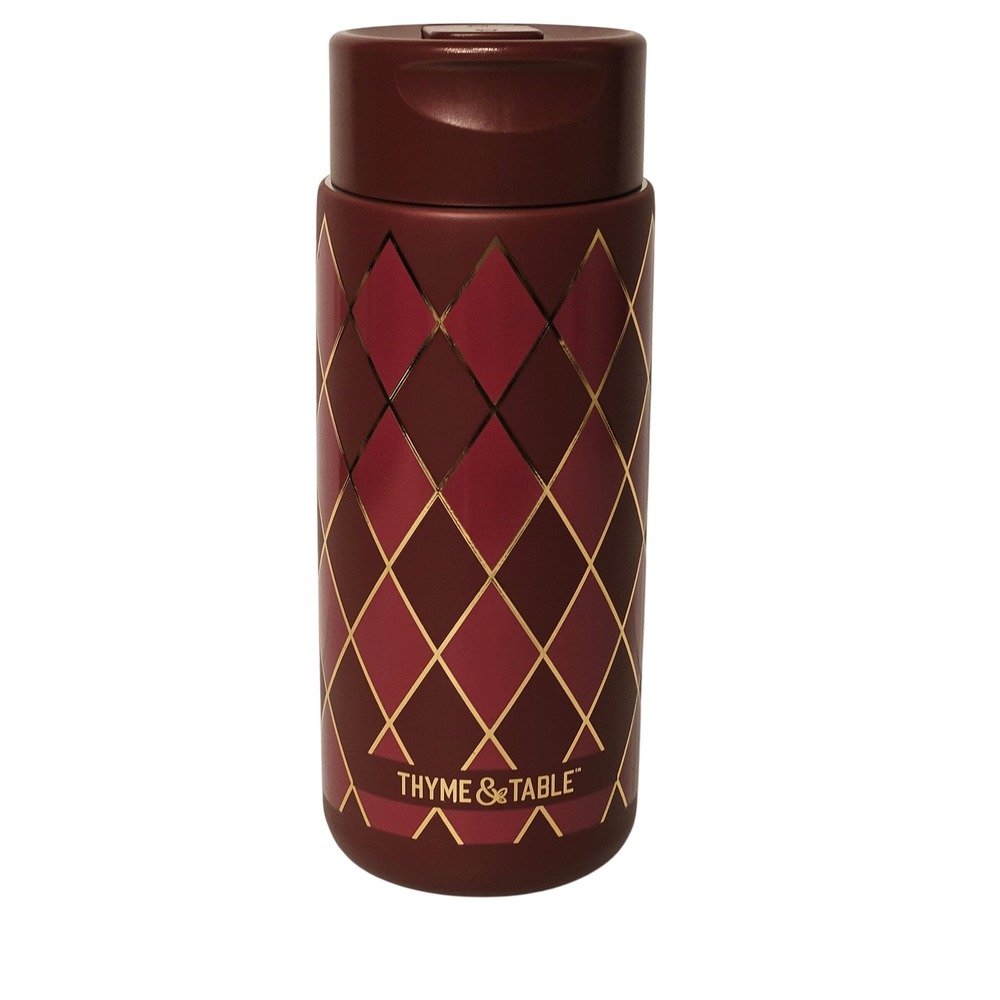 Thyme & Table Travel Tumbler Burgundy Gold Harlequin Diamond Locking Lid